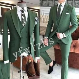 Wedding Tuxedos One Button Men Suits Groomsmen Peak Lapel Groom Tuxedos Wedding/Prom Man Blazer Jacket Pants Vest Tie W1090
