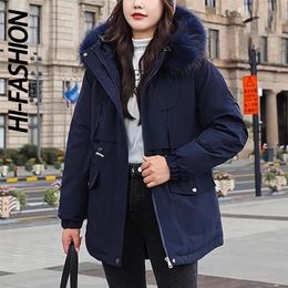 Womens Down Parkas HIFASHION Winter Jacket Women Parka Long Coat Wool Liner Hooded Parkas Slim With Fur Collar Warm Snow Wear Padded Clothes 220914