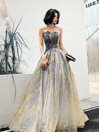 Gorgeous Evening Dress Strapless Lace-up Back Sweep Train Long Prom Gowns