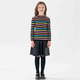 Pullover Kids Girls Fall Outono Autumn Colorful listrado Sweater de pulôver de 4 a 14 anos Chidlren Girl Fashion Retine
