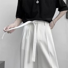 Men's Pants Harajuku Fashion Men's Pants Casual Wide leg Oversize Pants With Belt Korean Style Streetwear Trousers For Men Soild Colour White 220914
