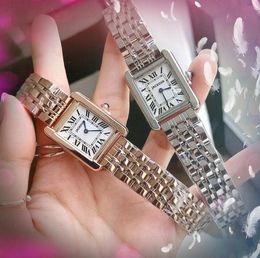 Top Brand quartz fashion time clock watches 31mm rose gold silver women two pins square roman dial full fine stainless steel ladies joint cute Wristwatches gifts