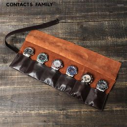Watch Boxes Luxury Box Case 6 Slots Leather Handmade Roll Holder Men Portable Travel Organiser Watches Storage Display Pouch