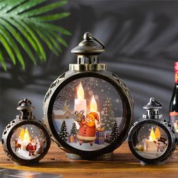 Other Event Party Supplies Christmas Retro Round Small Wind Lamp Window Christmas Tree Pendant LED Glass Candle Light For Christmas Decoration 220914