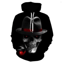 Men's Hoodies Smoking In A Suit And Hat Skull Sweatshirt Casual 3D Print Fashion Long Sleeve Hooded Mens Clothing