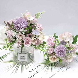 Faux Floral Greenery 7 Heads Hydrangea Flowers Artificial Bouquet Silk Flowering Fake Peony Bridal Hand Flower Roses Wedding Centerpieces Decor J220906