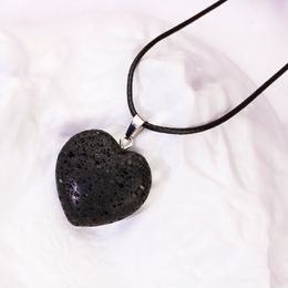 Black Lava Stone 30mm Heart Necklace Aromatherapy Essential Oil Perfume Diffuser Pendant Necklaces Women Men Jewelry