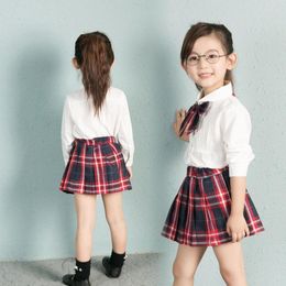 Clothing Sets 90-130cm Children British Style School Uniform For Kids Girls White Blouse Red Plaid Skirt Set Choir Performance Dance