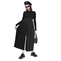 Women's Pants Women's & Capris Black Pleated Wide Leg Overalls Trousers Women High Waist Loose Fit Fashion Spring Summer 2022 Clothing