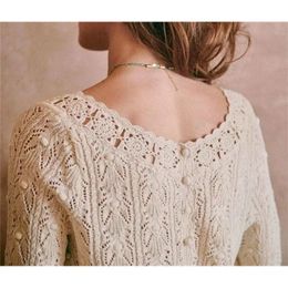 Women's Knits Tees Spring Women's Crocheted Knit Sweater Lady Long Sleeve Hollow Out Cardigan Knitwear Outwear Double Wear Tops for Holiday 220914