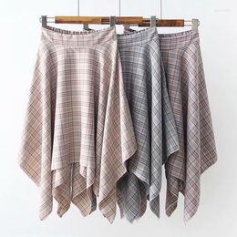 Skirts 2022 Spring Korean Version Of The Retro Check Pattern Elastic Waist Irregular Skirt Women