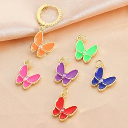 Hoop Earrings European And American Simple Dripping Oil Zircon Butterfly Women's Cute Lively Multicolor Animal