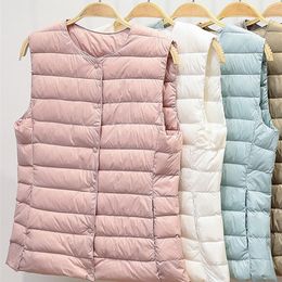 Womens Down Parkas Ultralight Down Vest Women Singlebreasted Sleeveless Female Duck Down Waistcoat Puffer Feather Padded Warm Jacket 220914