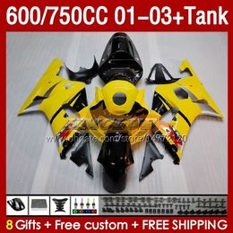 Injection Mold Fairings & Tank For SUZUKI GSXR750 GSXR-750 750CC K1 600CC 01-03 152No.24 GSXR 750 600 CC GSXR600 2001 2002 2003 GSXR-600 01 02 03 OEM Fairing yellow stock