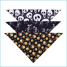 Dog Apparel Pet Dog Bandana Halloween Skl Pumpkin Printed Scarf Handkerchief Bib For Medium Large Cat Collar Party Grooming Accessori Dhsek