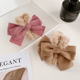 Korean Winter New Solid Colour Bow Plush Grip Clip Sweet Bear Hair Accessories For Ladies Girls