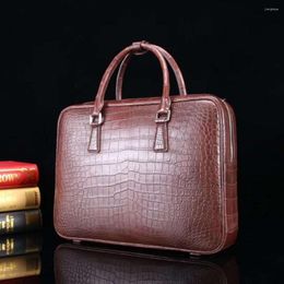 Briefcases Luxury Quality Genuine Real Crocodile Skin Belly Leather Men Business Briefcase Bag Laptop With Code Locker 2022 Design