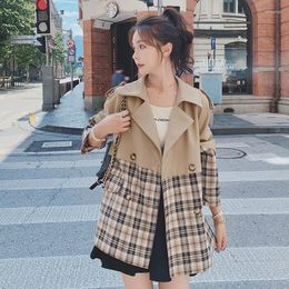 Women's Trench Coats Women's Short Windbreaker Spring Autumn Small Loose Korean Temperament Casual Jacket Khaki Stitching Plaid Ladies