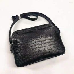 Briefcases Ly Production High End Fine Quality Genuine Crocodile Leather Belly Skin Men Shoulder Cross Body Bag Medium Size Black