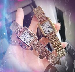 fashion womens square roman dial watch 31mm fine stainless steel bezel Cystal Ladies Two Pins Rose Gold Silver Quartz Battery Wristwatch Orologio di lusso gifts