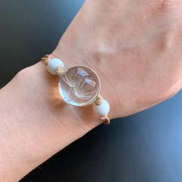 Charm Bracelets Weave Rope Bracelet Adjustable Natural Dandelion Pendant Clear Glass Ball Bangles For Women