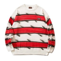 Men s Sweaters Japanese Gradient Loose Sweater Street Fashion Casual Pullover Striped Couple Knitwear Autumn and Winter Ropa 220913