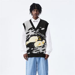 Mens Sweaters Cartoon Mens Sweater Vest Fashion Cute Duck Pattern Versatile VNeck Sweater Casual Loose Streetwear Couple Sweater Vest Men 220914