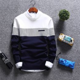 Men s Sweaters Autumn Pullover Slim Fit Splicing Striped Knitted Mens Knit Long Sleeve Brand Clothing Casual est High Quality 220913