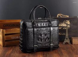 Briefcases Genuine Real Crocodile Leather Head Skin Men Business Bag Laptop Brefcase Free Ship Black Colour With Front Pocket