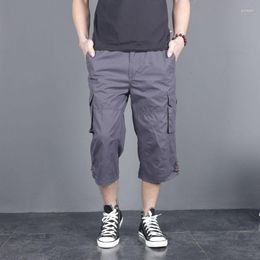 Men's Pants 2022 Summer Cargo Men Overalls Cotton Multi Pocket Casual Loose Mens Tactical Military Shorts 5XL Q57