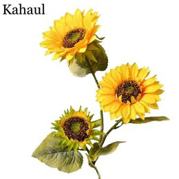 Faux Floral Greenery Large head silk fake sunflowers artificial flowers party decor fabric long branch garden outdoor autumn decoration faux flowers J220906