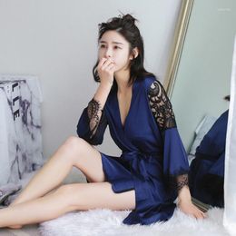 Women's Sleepwear Women Sleep Sets Sexy Womens Two Piece Robe & Gown Lace Hollow Out Beauty Female Nighties Bathrobe Nightdress Padded