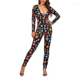 Gym Clothing Fashionable Women's Sport Bodysuit Long Sleeve Low-cut Pants With Star Patterns For Autumn And Spring