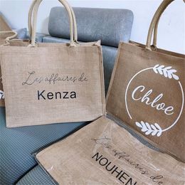 Gift Wrap Personalized Burlap Tote Bag Bridesmaid Gift Bag Custom Name Bag Beach Jute Tote Wedding Favor Gift for Her 220913