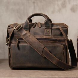 Briefcases Luufan High Quality Leather Briefcase On Rolling Case Travel Business Bag For Laptop 15.6 17 Inch Real Men