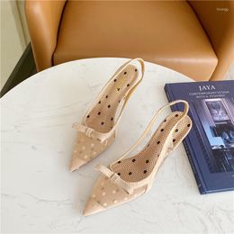 Sandals Pumps Luxury 2023 Women's Stilettos Korean-style Polka Dot Black Evening Party High Heels Slingback Women Shoes Adult