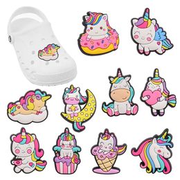 MOQ 20Pcs Cartoon Animal Horse Unicorn Donut Ice Cream PVC Kawaii Shoe Charms Shoe Parts Accessories Decoraiton Buckle for Bands Bracelets Kid Xmas Gift