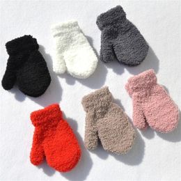 Childrens Finger Gloves Warm Plush Thick Baby Winter Plus Velvet Mittens Children Kid Coral Fleece Full For 14Y Kids 220914