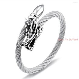 Link Bracelets Cool Men Double Dragon Cuff Silver Gold Black Color Stainless Steel Adjustable Wire Bracelet Bangle Jewelry