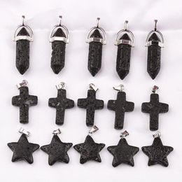 Natural stone Black Lava Stone Cross Star Charms Aromatherapy Essential Oil Perfume Diffuser Pendant For DIY Necklace