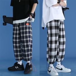 Men's Pants Korean Fashion Unisex All-match Trendy Flannel Wide Trousers Loose Streetwear Joggers Harajuku Plaid Pants For Men 18 220914