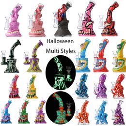 Wholesale Halloween Style Hookahs Eyes Teetch Unique Glass Bongs Showerhead Perc Octopus Oil Dab Rigs Beaker Bong 5mm Thick Mini Wax Rigs With Bowl