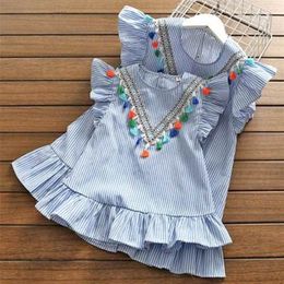 Family Matching Outfits Tassel Flying Sleeve Girl Family Matching Clothes Mom And Daughter Dress Stripe Cute Mini Mother And Daughter Outfit Top Clothes 220914