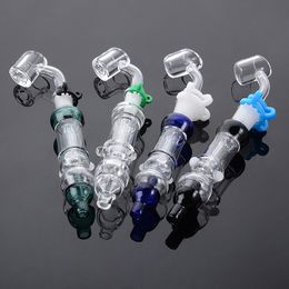 Mini NC Kits Hookahs Thick Glass Dab Straw Oil Rigs Micro NC Set Smoking Pipes 10mm Joint Pyrex Glass Water Pipes With Banger Plastic Clip Multi Colors