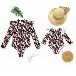 Family Matching Outfits NASHAKAITE Mother And Daughter Swimsuits Long Sleeve With Zipper Swimsuit One Pieces Mommy And Me Swimwear For Family Clothes 220914