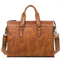 Briefcases Men Real Leather Handbgs Male Genuine Business Travel Bags Men's 14 Inch Laptop Shoulder Bag A4 Tote