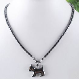 Black Non Magnetic Natural Hematite Stone Beads Dog Pendant Necklace 18" Length Fashion Jewellery Gift F3042