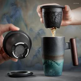 Mugs Handmade Ceramic Coffee & Tea Mug Large Strainer Creative Retro Traditional Cup Pottery Business Gift Set