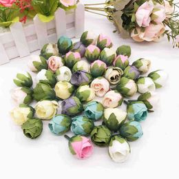 Faux Floral Greenery 20Pcs 2Cm Artificial Rose Bud Small Silk Flower Tea Button Head For Wedding Home Party Decoration Diy Wreath scrapbooking Crafts J220906