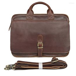 Briefcases Luufan Genuine Leather Men Briefcase Double Layer Zipper Business Bag Cowskin Shoulder For Travel Vintage